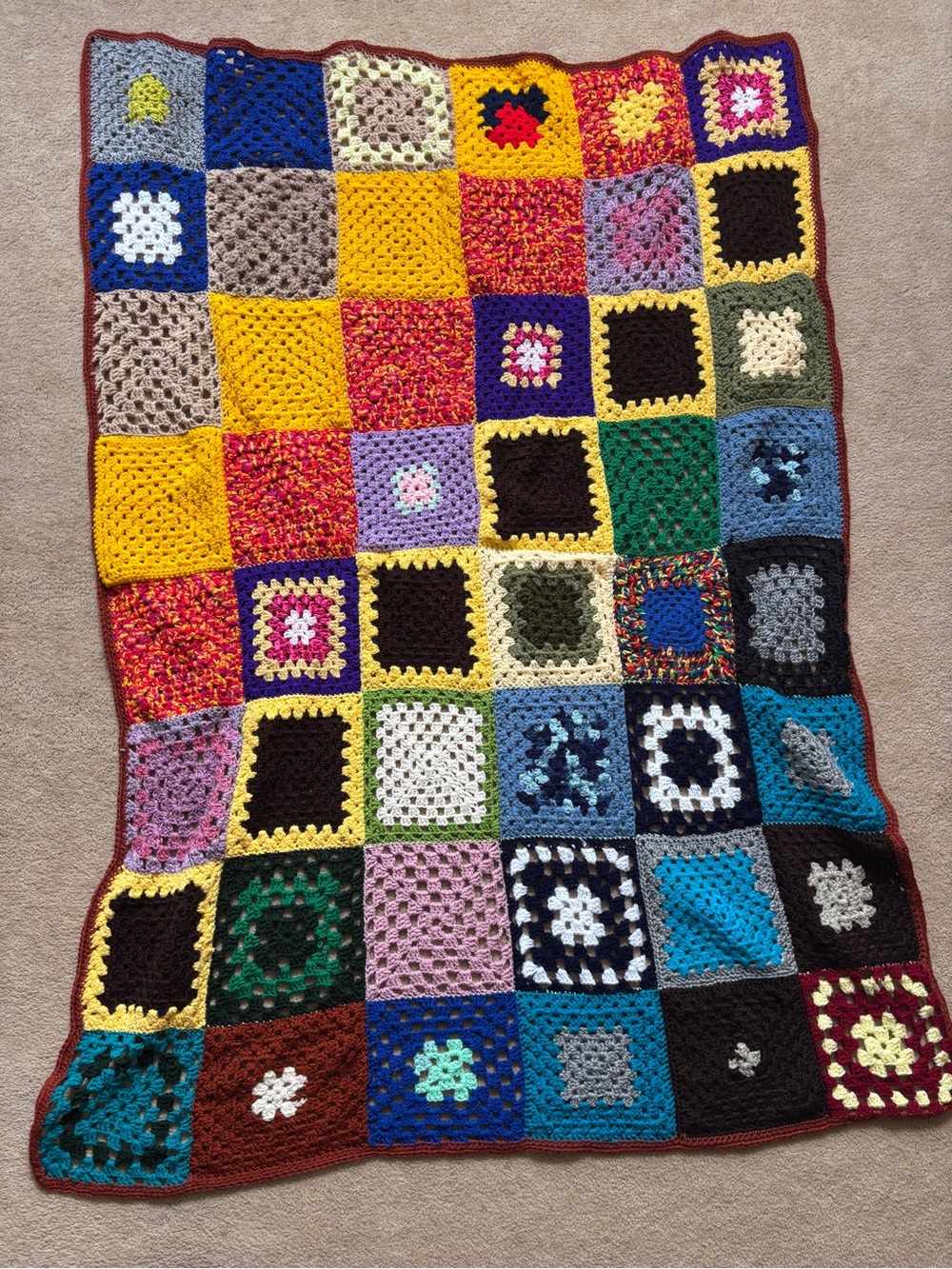 Handmade Multicolor Crochet Granny Square Throw Blanket Cottagecore Patchwork